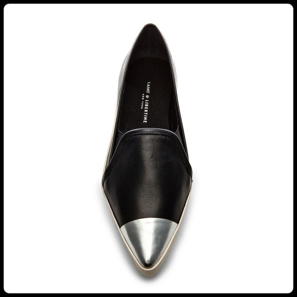 Black & Silver Lether FlatsNWT Loafer Sneaker Saint & Libertine Size 6